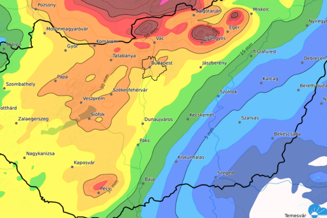 Közel egy havi csapadék érkezhet szerda délutánig